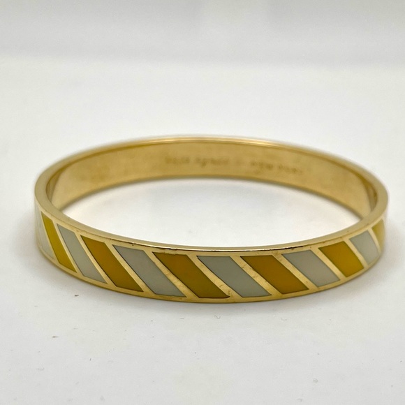Kate Spade “Toe the Line” Yellow White Striped Idiom Bangle Bracelet - Picture 2 of 9